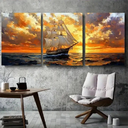3pcs Dramatic Clouds Vintage Nautical Sunset Metal Print Ready to Hang Art