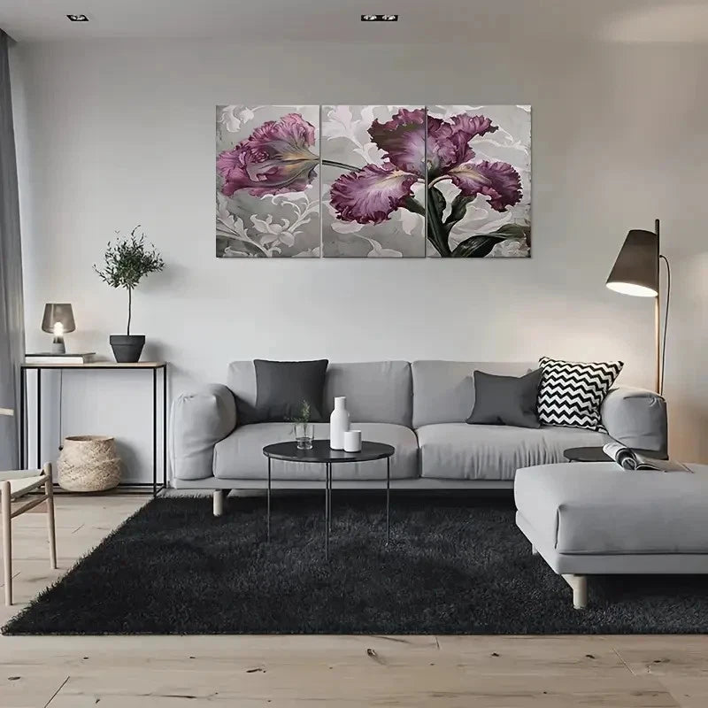 3pcs Elegant Purple Iris Floral Wall Art Set Canvas Framed 60x90cm - High Quality Print 100% Australian Made Wall Canvas Ready to Hang