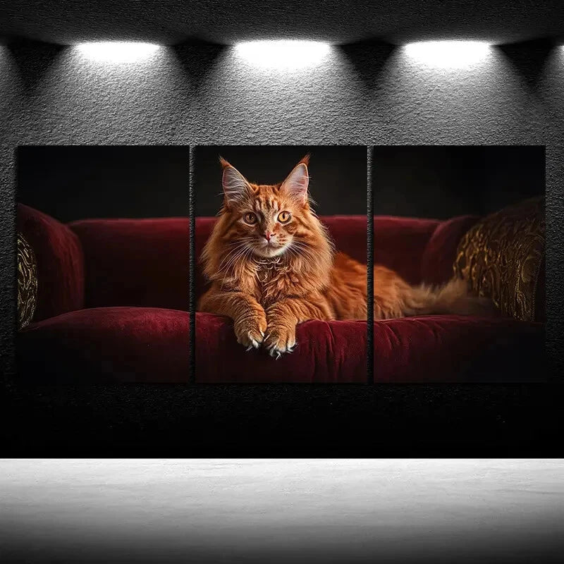 3pcs The Cutest Cat On The Red Sofa Metal Print Ready to Hang Art
