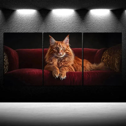3pcs The Cutest Cat On The Red Sofa Metal Print Ready to Hang Art