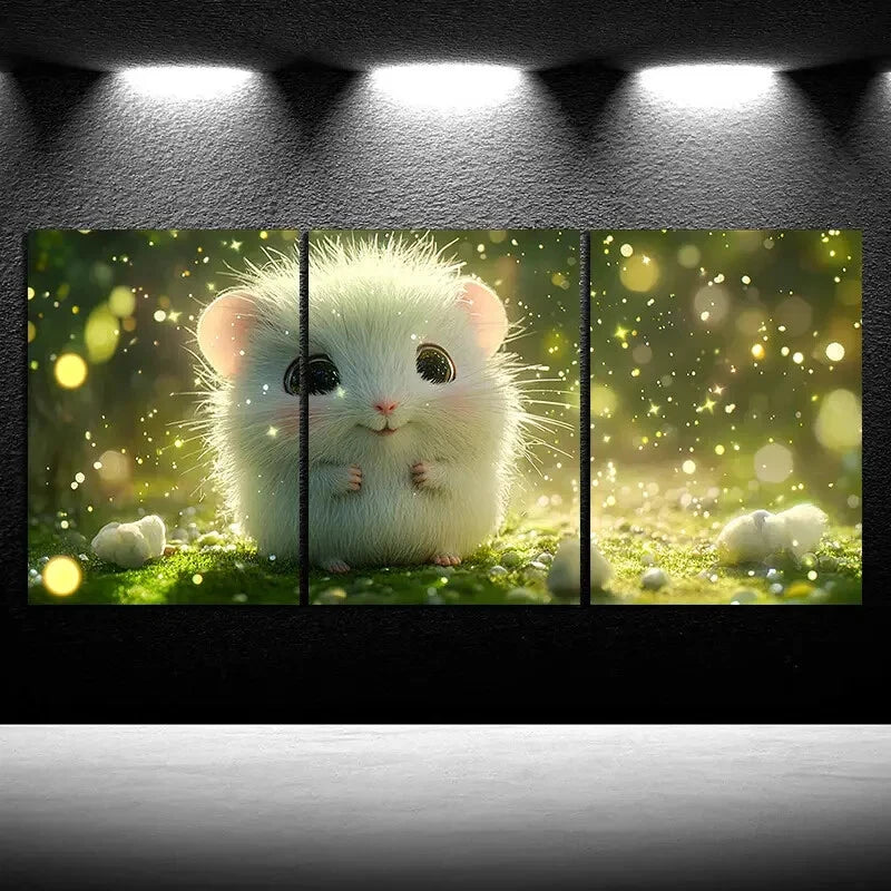 3pcs Beautiful Hamster Painting Metal Print Ready to Hang Art