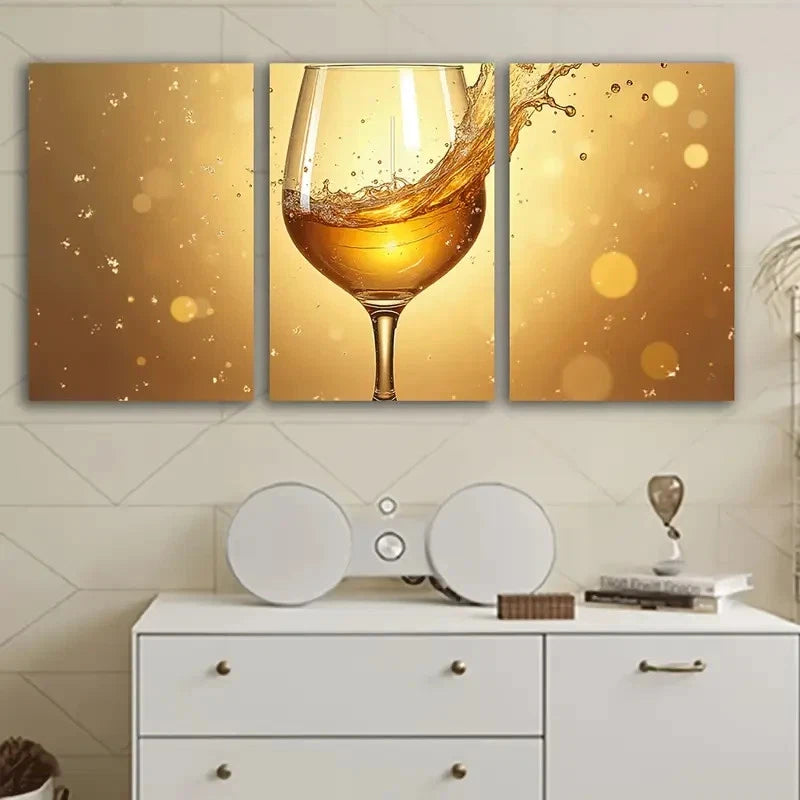 3pcs Golden Splashes Abstract Wall Art Set Canvas Framed 40x60cm - High Quality Print 100% Australian Made Wall Canvas Ready to Hang