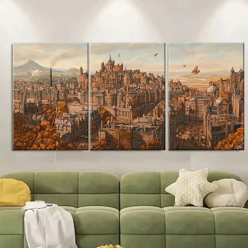 3pcs Edinburgh Cityscape Scotland Metal Print Ready to Hang Art