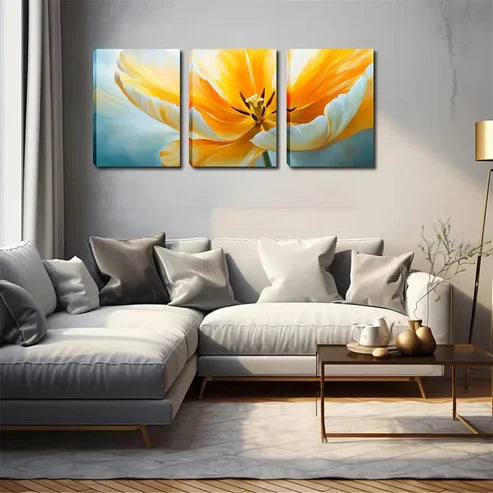 3pcs Bright Yellow & Soft White Gradient Perfect Wall Art Canvas Unframed - High Quality Print 100% Australian Made Wall Canvas