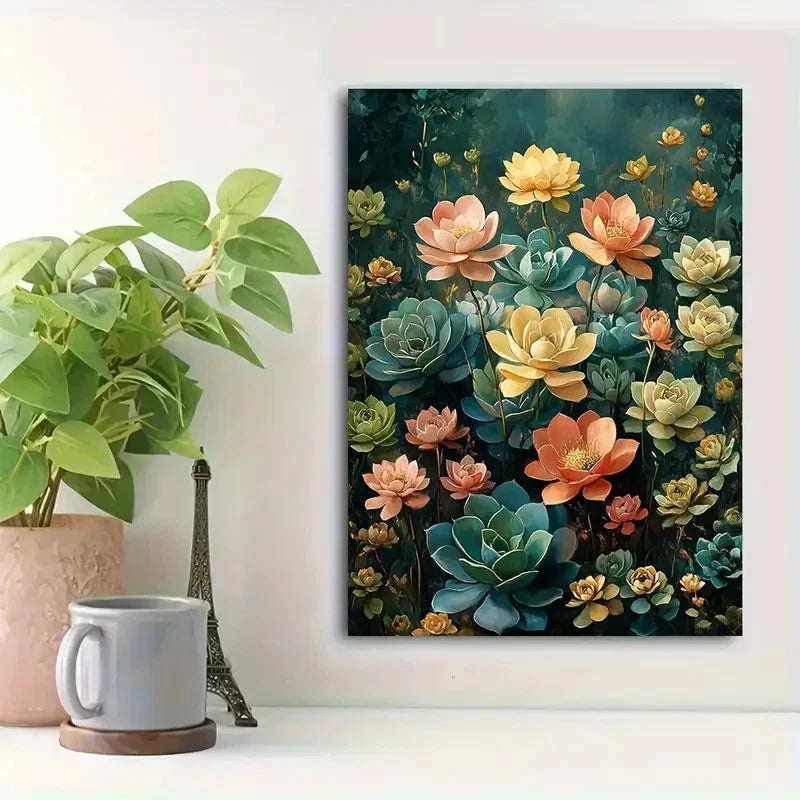 Beautiful Modern Aesthetic Succulent Painting 40x60cm Metal Print Ready to Hang