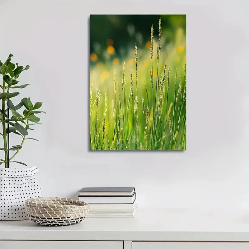Serene Green Dogtail Grass Meadow Painting  40x60cm Metal Print Ready to Hang