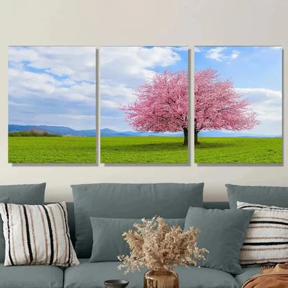 3pcs Cherry Blossom Tree Pink Green Wall Art Set Canvas Unframed - High Quality Print 100% Australian Made Wall Canvas
