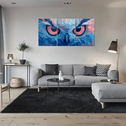 3pcs Abstract Owl Eyes Modern Blue & Pink Metal Print Ready to Hang Art