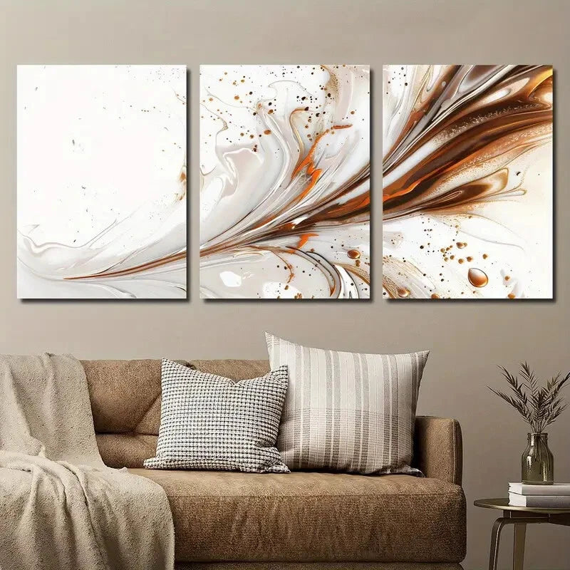 3pcs Abstract Orange & White Marble Perfect Wall Art Set Canvas Framed 40x60cm - High Quality Print 100% Australian Made Wall Canvas Ready to Hang