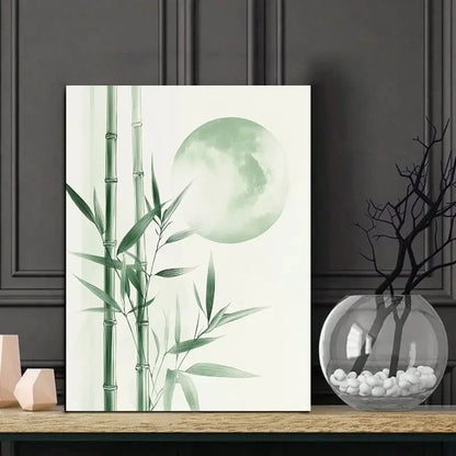 Minimalist Bamboo and Moon Green  40x60cm Metal Print Ready to Hang