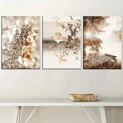 3pcs Natural Leaf Deep Autumn Landscape Art Set Canvas Unframed - High Quality Print 100% Australian Made Wall Canvas