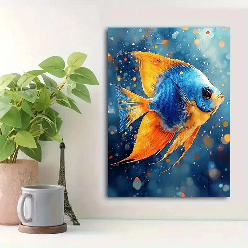 Beautiful Beautiful Blue Angel Fish Painting 40x60cm Metal Print Ready to Hang