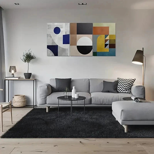 3pcs Geometric Pattern Colourful Yellow Black Wall Art Set Canvas Framed 60x90cm - High Quality Print 100% Australian Made Wall Canvas Ready to Hang