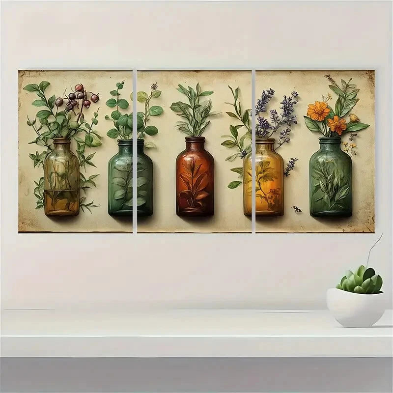 3pcs Druid Tin Retro Plant Delicate Natural Metal Print Ready to Hang Art