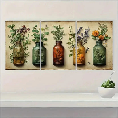 3pcs Druid Tin Retro Plant Delicate Natural Metal Print Ready to Hang Art
