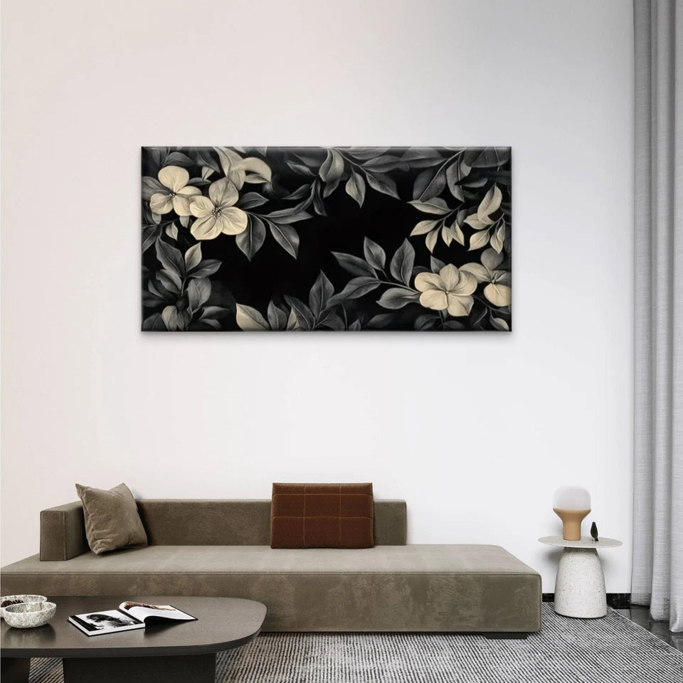 Black White Floral Flowers Wall Art Canvas Office Home Room Framed 120x60cm