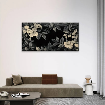 Black White Floral Flowers Wall Art Canvas Office Home Room Framed 120x60cm