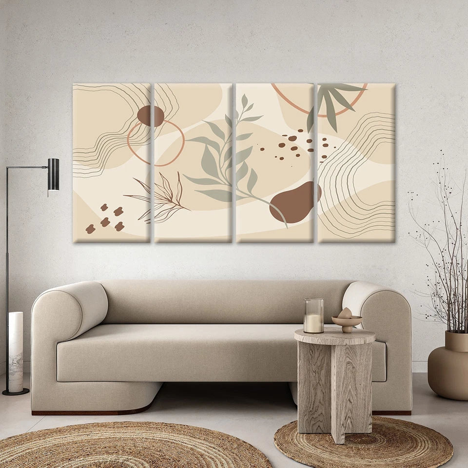 4pcs Neutral Botanical Abstract Shapes Wall Art Canvas Framed 45x80cm - High Quality Print 100% Australian Made Wall Canvas Ready to Hang