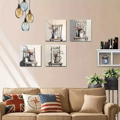 4pcs Flower Theme Elegant Modern Art Canvas Framed