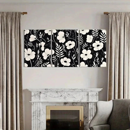 3pcs Elegant Black & White Floral Prints Wall Art Set Canvas Framed 40x60cm - High Quality Print 100% Australian Made Wall Canvas Ready to Hang