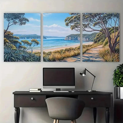3pcs Scenic Beach & Coastal Landscape Perfect Wall Art Set Canvas Framed 50x70cm - High Quality Print 100% Australian Made Wall Canvas Ready to Hang