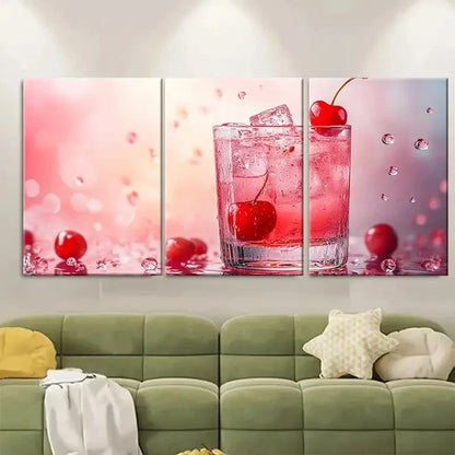3pcs Cherry Cocktail Trendy French Drink Metal Print Ready to Hang Art