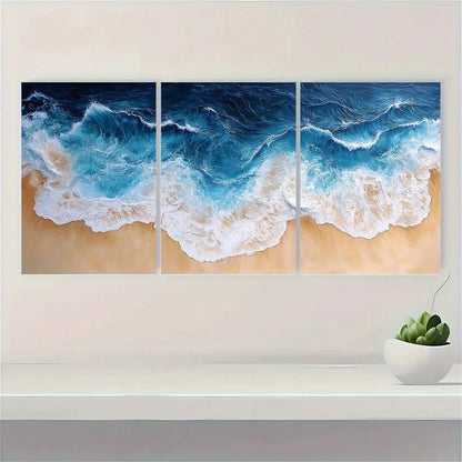 3pcs Panoramic Ocean Beach Sea Waves Wall Art Set Canvas Framed 60x90cm - High Quality Print 100% Australian Made Wall Canvas Ready to Hang