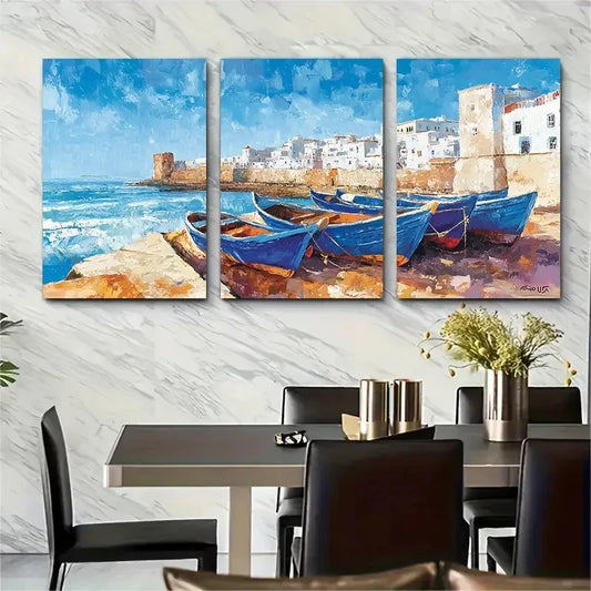3pcs Old Town Travel Coast Décor Perfect Wall Art Set Canvas Framed 40x60cm - High Quality Print 100% Australian Made Wall Canvas Ready to Hang