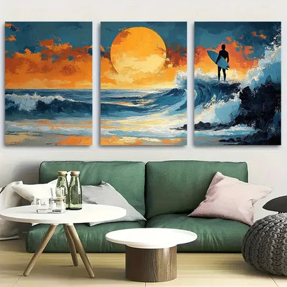 3pcs Watching Waves On Beach Vibrant Perfect Wall Art Set Canvas Unframed - High Quality Print 100% Australian Made Wall Canvas