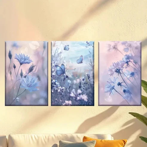 3pcs Blue dandelion lavender butterfly Wall Art Set Canvas Unframed - High Quality Print 100% Australian Made Wall Canvas