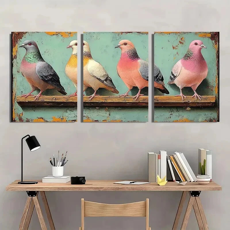3pcs Vintage Pigeon Breeds Birds Metal Print Ready to Hang Art