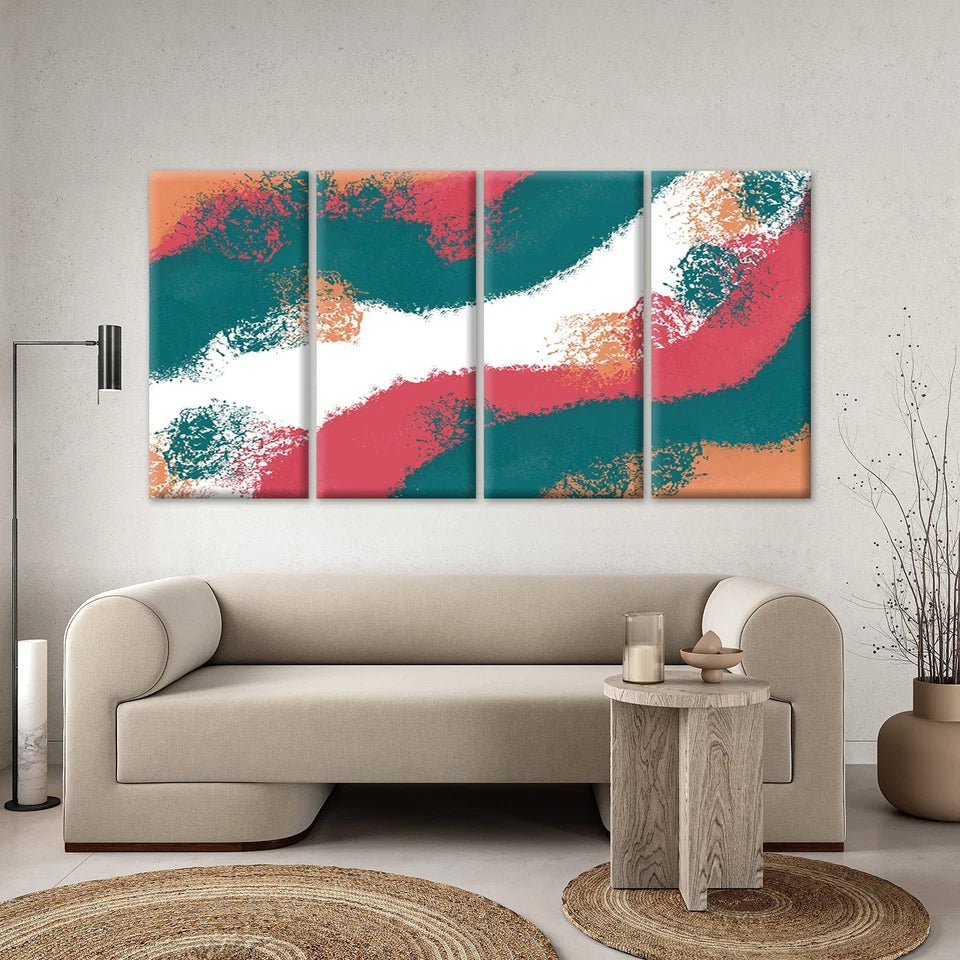 4pcs Modern Abstract Textured Colour Block Waves Wall Art Canvas Framed 45x80cm - High Quality Print 100% Australian Made Wall Canvas Ready to Hang