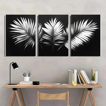 3pcs White Tropical Palm Leaf Nature Perfect Wall Art Set Canvas Framed 40x60cm - High Quality Print 100% Australian Made Wall Canvas Ready to Hang