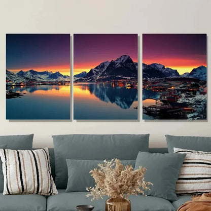 3pcs Scenic Mountain Sunset Landscape Triptych Metal Print Ready to Hang Art