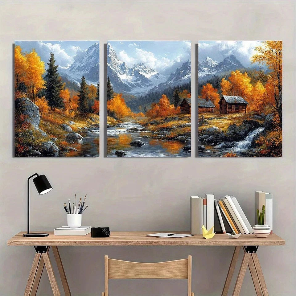 3pcs Serene Farmhouse Tropical Forest Scenery Metal Print Ready to Hang Art