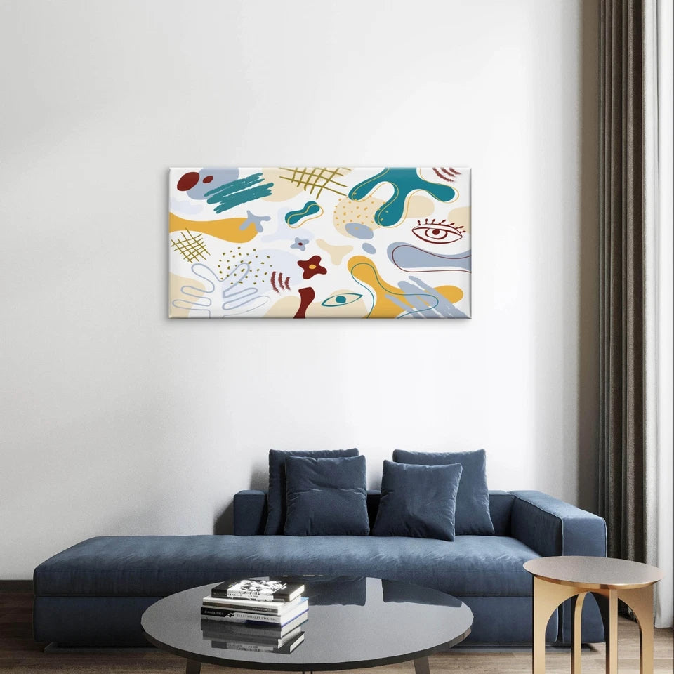 Modern Abstract Whimsical Shapes Wall Art Canvas Office Home Framed 120x60cm