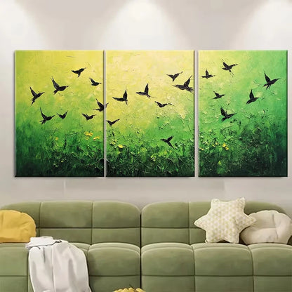 3pcs , Green Landscape Birds Metal Print Ready to Hang Art