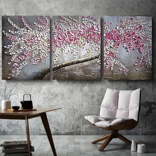 3pcs Pink Cherry Blossom Branch Wall Art Set Canvas Framed 60x90cm - High Quality Print 100% Australian Made Wall Canvas Ready to Hang