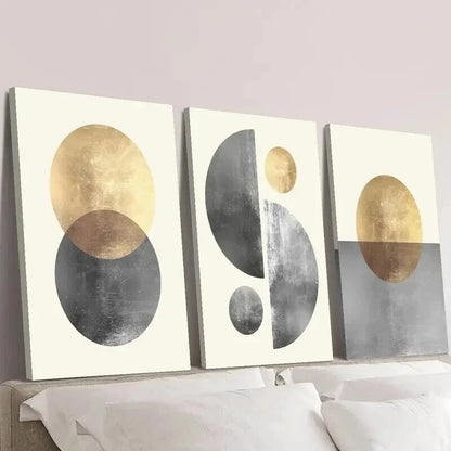 3pcs Gold and Grey Sphere Pattern Decoration Wall Art Set Canvas Framed 40x60cm - High Quality Print 100% Australian Made Wall Canvas Ready to Hang