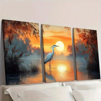 3pcs Golden Sunset Tranquil Water Nature Scenery Wall Art Set Canvas Framed 60x90cm - High Quality Print 100% Australian Made Wall Canvas Ready to Hang
