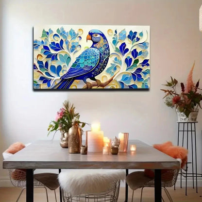 Vibrant Blue Peacock Wall Art Canvas Office Home Room Framed 120x60cm