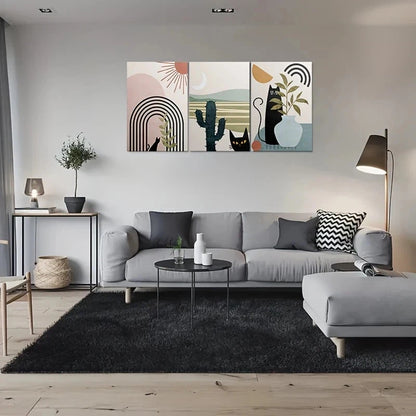 3pcs Rainbow Cactus & Plant Motifs Metal Print Ready to Hang Art