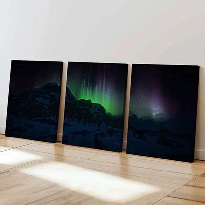 3pcs Natural Aurora in Snowy Landscape Wall Art Set Canvas Framed 40x60cm - High Quality Print 100% Australian Made Wall Canvas Ready to Hang
