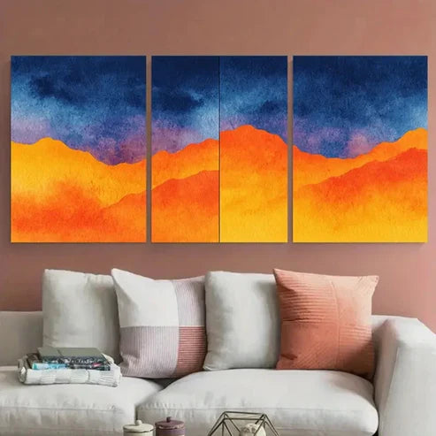 3pcs Continuous Orange & Navy Blue Water Wall Art Canvas Unframed - High Quality Print 100% Australian Made Wall Canvas