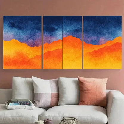 3pcs Continuous Orange & Navy Blue Water Wall Art Canvas Unframed - High Quality Print 100% Australian Made Wall Canvas