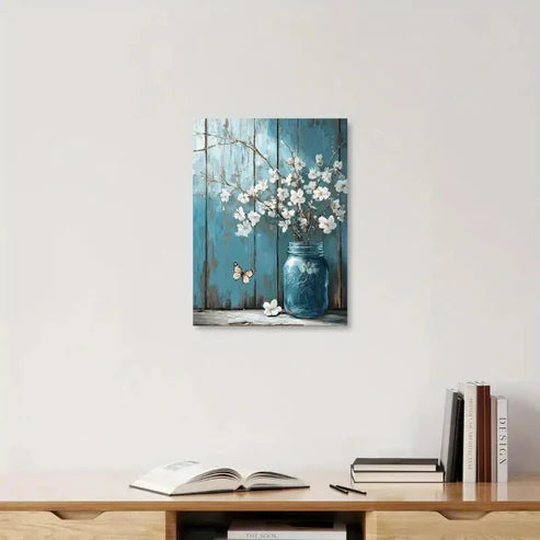 Beautiful Charming Mason Jar & Butterfly Painting 60x90cm Metal Print Ready to Hang