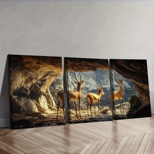 3pcs A Group of Antelope in the Cave Wall Art Set Canvas Unframed – High Quality Print 100% Australian Made Wall Canvas
