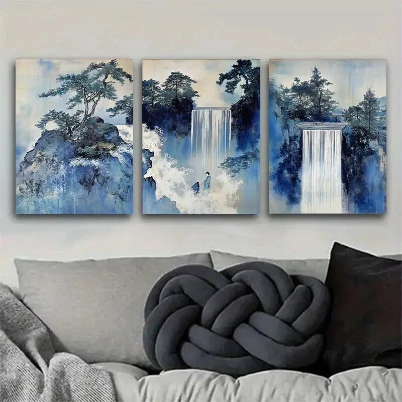 3pcs Waterfalls Pine Trees and Solitary Perfect Wall Art Set Canvas Framed 40x60cm - High Quality Print 100% Australian Made Wall Canvas Ready to Hang