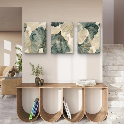 3pcs Modern Neutral Blue and Grey Leaves Wall Art Set Canvas Framed 40x60cm - High Quality Print 100% Australian Made Wall Canvas Ready to Hang