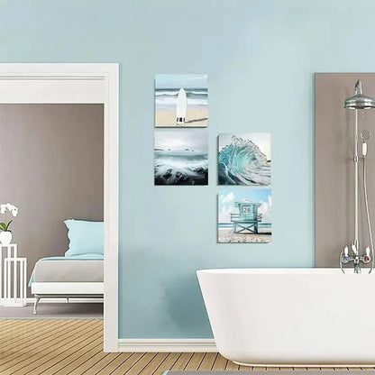4pcs Summer Melody Surf Ocean Picture Wall Art Canvas Framed
